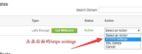 SiteGround安装SSL安全证书：在“Action”里，选择“HTTPS Settings” 第13张