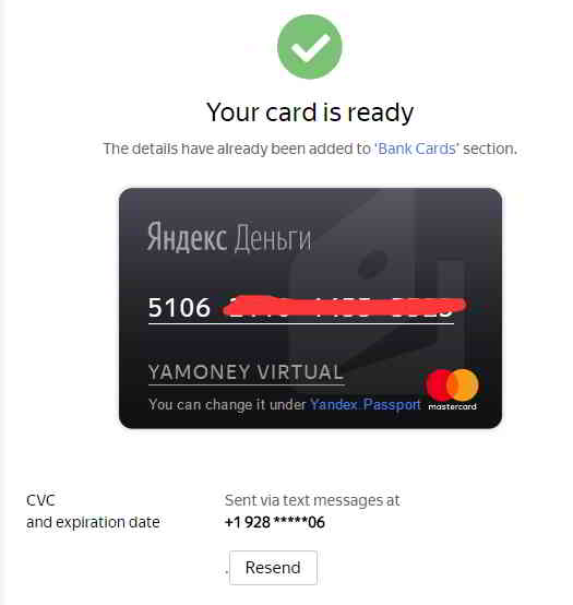 Yandex 虚拟信用卡 第1张