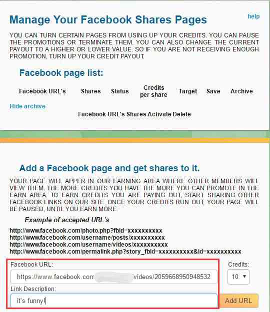 填写你要宣传推广的Facebook主页链接或要刷帖子页面的链接，以及其描述 第6张
