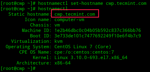 重要提示：服务器上的主机名和域名必须不同（例如，如果 domain.com 是你服务器上的域名，则使用 hostname.domain.com 作为你的CWP主机名）。