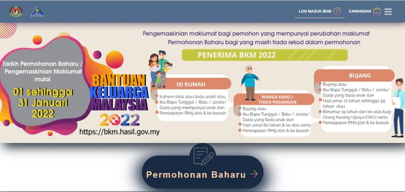 2022年BKM援助金申请 第 2 步：点击 Permohonan Bahru 