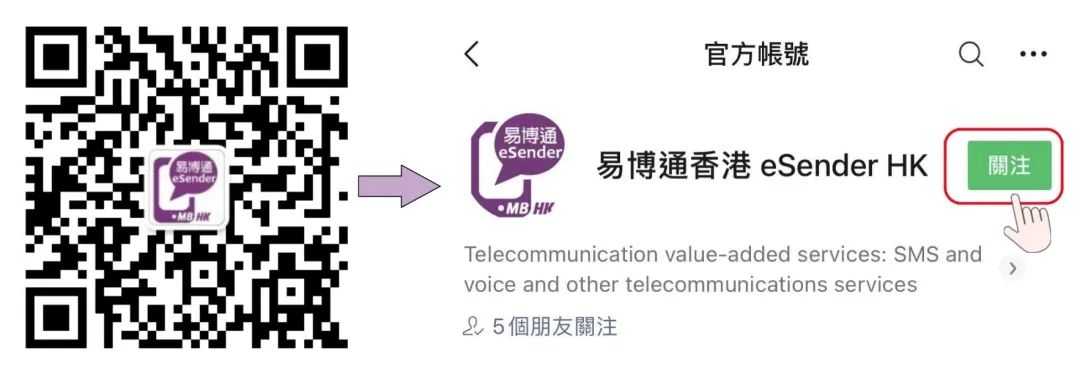 第 1 步：微信扫描二维码，关注「易博通香港eSenderHK」微信公众号  第3张