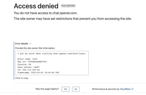 ChatGPT显示Access Denied Error Code1020如何解决？