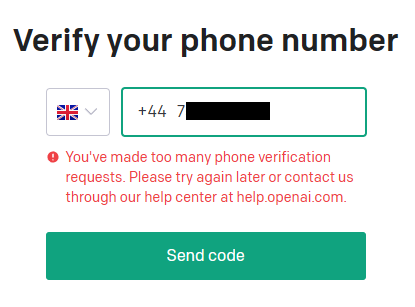 ChatGPT电话验证请求太多You’ve made too many phone verification requests